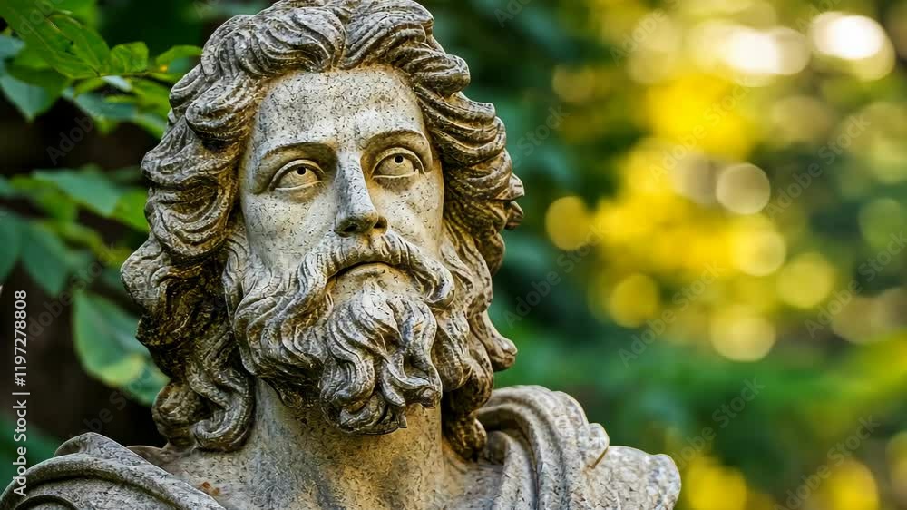 Statue of a mythical figure surrounded by greenery in a serene park setting during golden hour Statue of a mythical figure surrounded by greenery in a serene park setting during golden hour