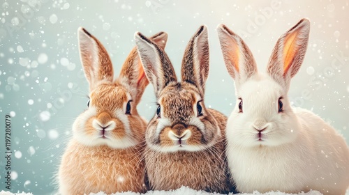 Winter wonderland wildlife rabbits in a snowy ecosystem nature photography serene environment close-up view photo