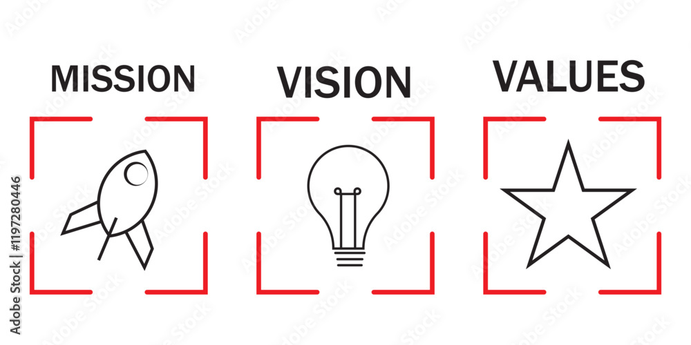 Fototapeta premium Mission, vision and values icon for business company concept. 