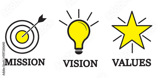 Mission, vision and values icon for business company concept. 