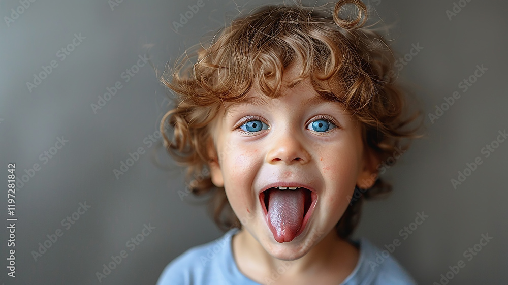 Funny boy shows tongue, child 5 years old, tease Funny boy shows tongue, child 5 years old, tease