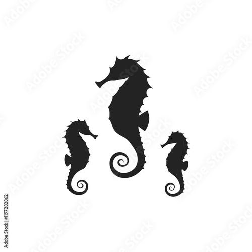 black seahorse icon set vector silhouette design 