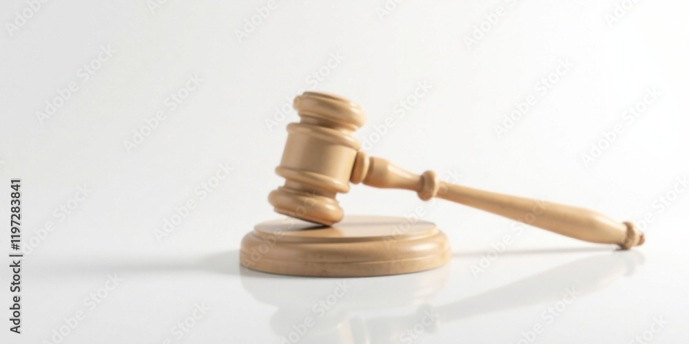 Wooden Gavel Resting on Sound Block, Symbol of Justice and Legal Proceedings Wooden Gavel Resting on Sound Block, Symbol of Justice and Legal Proceedings