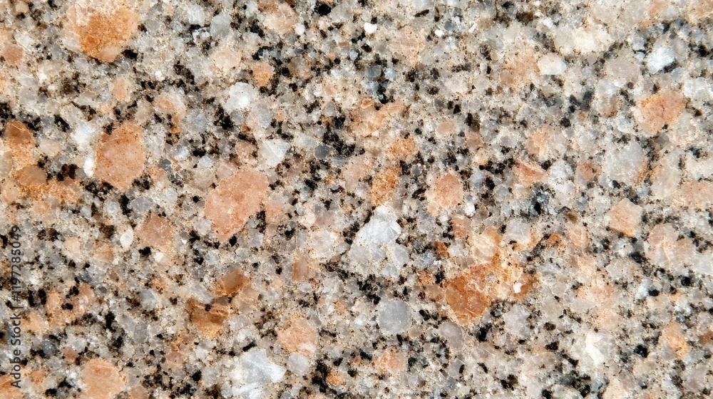 A textured surface of granite featuring a mix of beige, black, and white speckles, ideal for countertops and decorative purposes. A textured surface of granite featuring a mix of beige, black, and white speckles, ideal for countertops and decorative purposes.