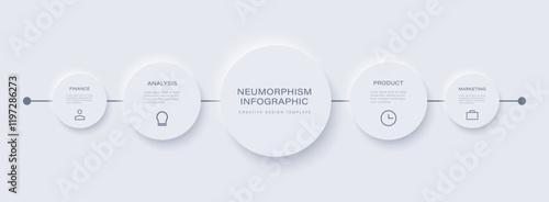 Flowchart infographic in neumorphic style. Business concept with 4 options, parts, steps or processes.