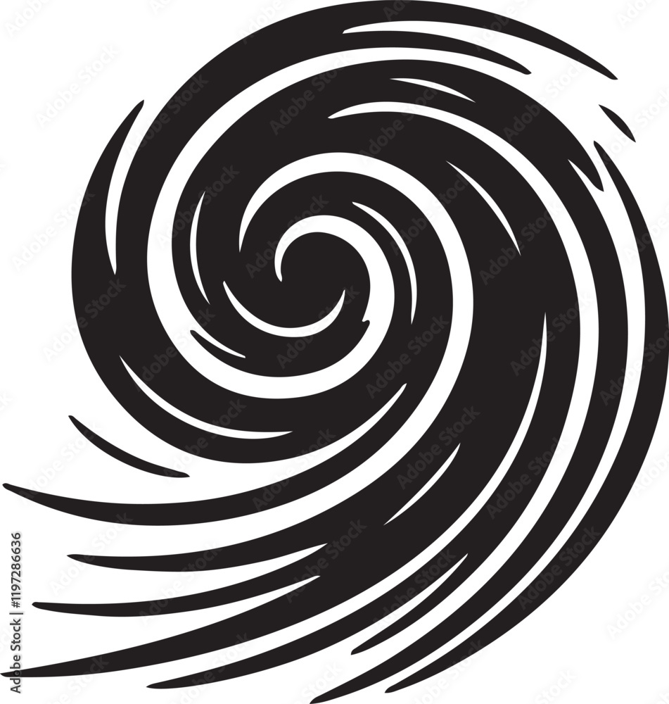 The illustration of a wind swirl icon silhouette The illustration of a wind swirl icon silhouette