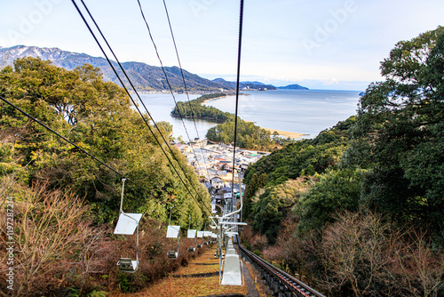 Cable Car Ascending to the Peak of Mt.Monju and Amanohashidate View Land (Hiryukan), Amanohashidate , Kyoto, Japan photo