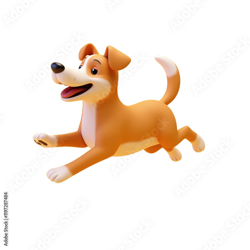 playful 3d render of a golden dog running joyfully