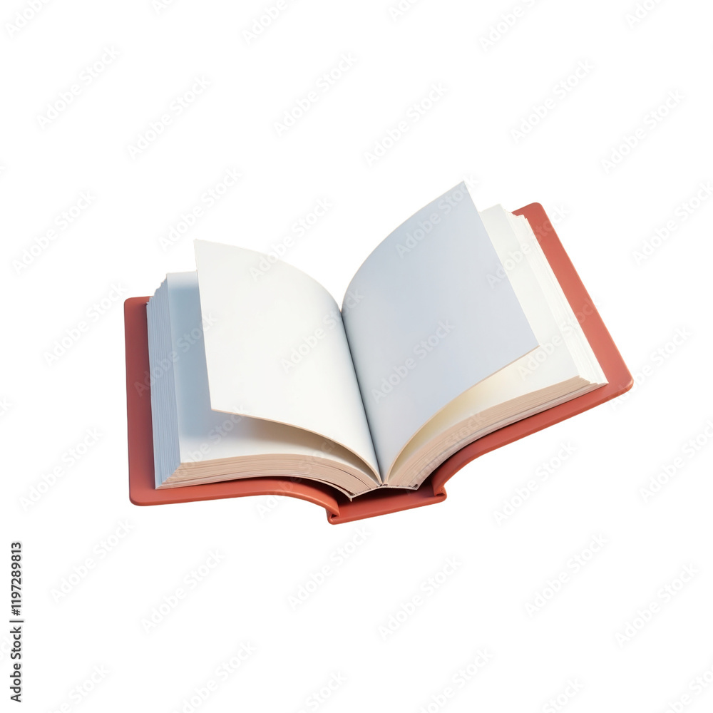 open salmon-colored book with blank pages floating against a pale backdrop open salmon-colored book with blank pages floating against a pale backdrop