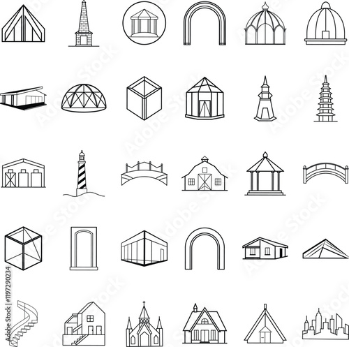 Architectural Line Drawings Buildings, Structures, and Bridges Collection