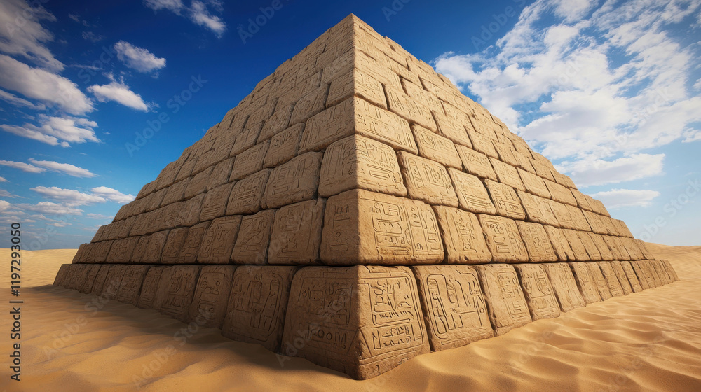 Colossal Pyramid in Vast Desert with Ancient Stone Blocks and Dramatic Sky Above Colossal Pyramid in Vast Desert with Ancient Stone Blocks and Dramatic Sky Above