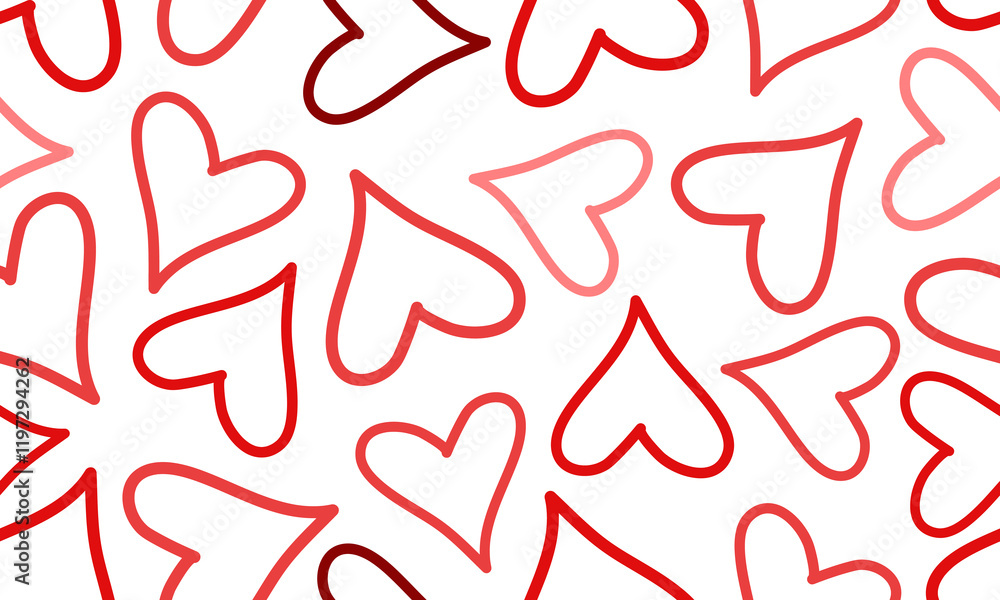 Red heart outlines seamless pattern in various orientations Red heart outlines seamless pattern in various orientations