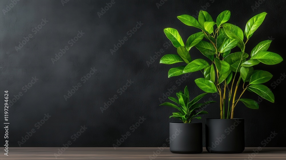 Elegant Potted Plant in Black Pot Resting on Simple Wooden Table Creating a Calm and Inviting Atmosphere in a Modern Indoor Space with Natural Light Elegant Potted Plant in Black Pot Resting on Simple Wooden Table Creating a Calm and Inviting Atmosphere in a Modern Indoor Space with Natural Light