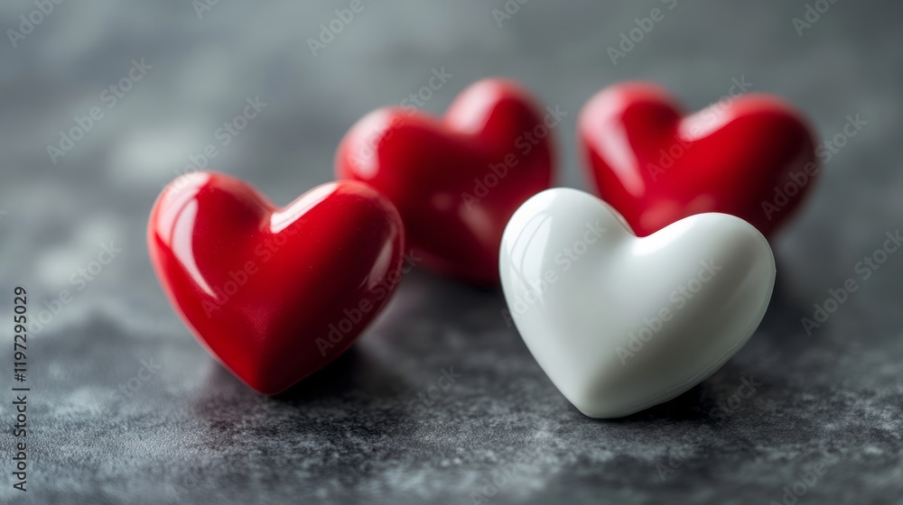Fototapeta premium Valentines day background with red and white hearts. Copy Space 