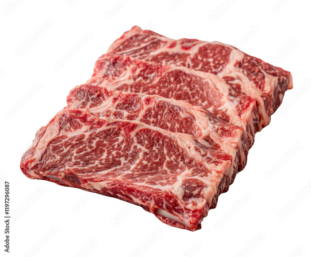 Fototapeta premium Premium Raw Beef Steaks, Exquisite Marbling, Ready to Cook , isolated on white background PNG