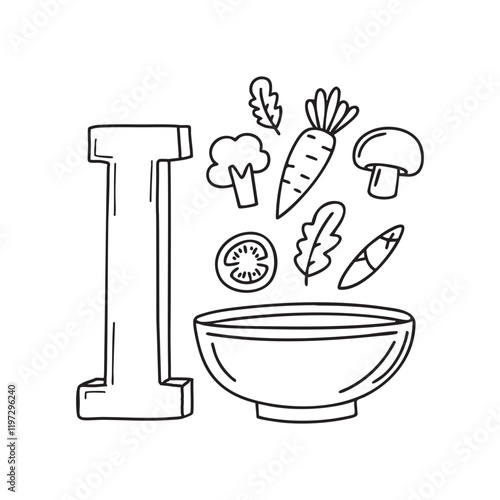 A doodle illustration of letter I and Ingredient photo