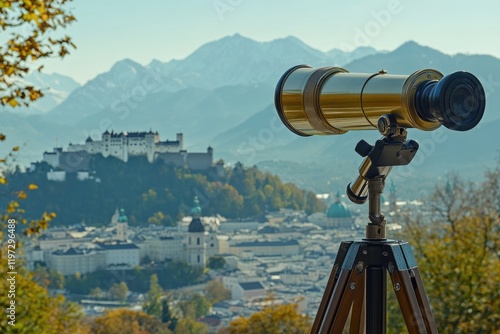 Telescope Pointing Towards Hohensalzburg Fortress: A Scenic Outlook in Salzburg