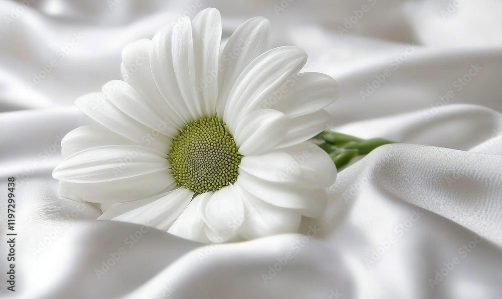 White daisy on silk, purity, elegance, wedding, invitation background White daisy on silk, purity, elegance, wedding, invitation background