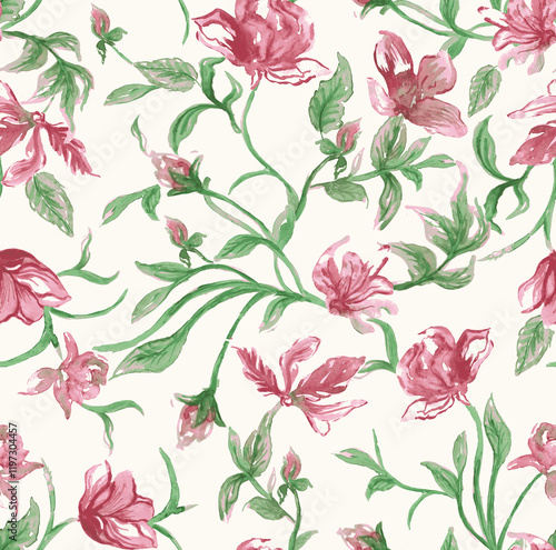 watercolor seamless pink connecting unique floral print pattern