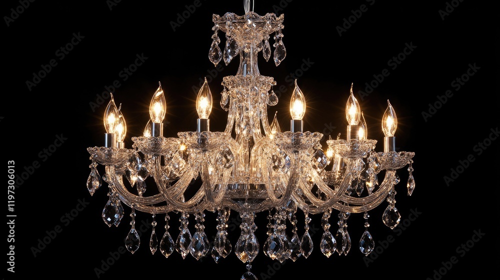 Fototapeta premium Elegant Crystal Chandelier Illuminating a Luxurious Living Room Interior