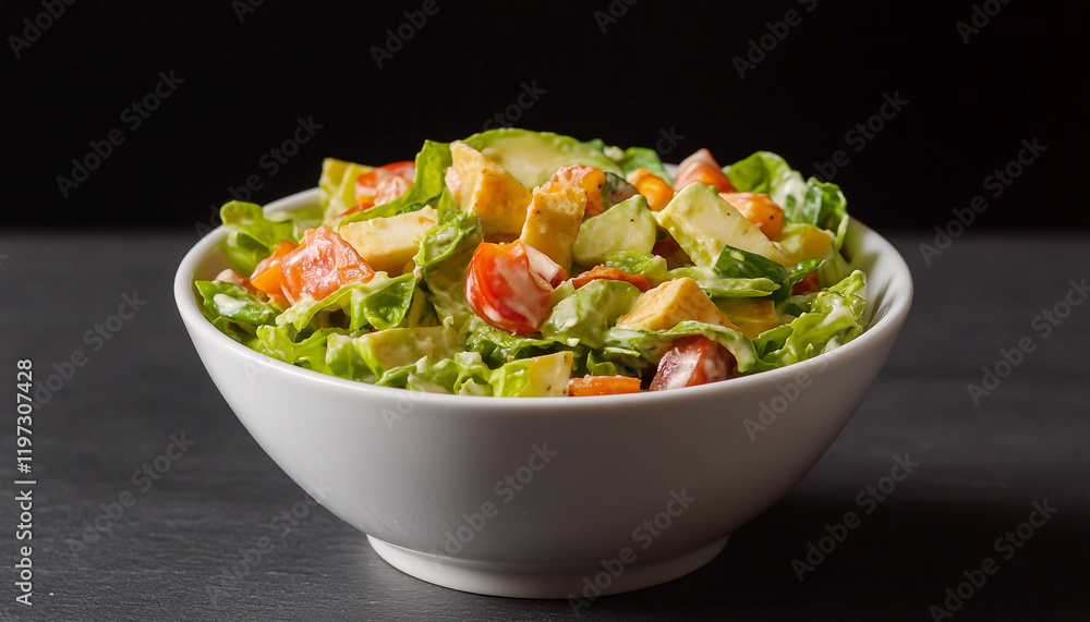 Fresh salad bowl with vibrant greens, tomatoes, and apples for healthy dining. Fresh salad bowl with vibrant greens, tomatoes, and apples for healthy dining.