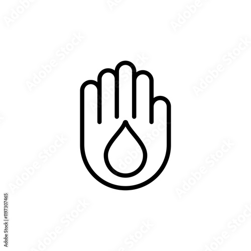 Hand with a drop inside. Isolated vector icon and logo on white background.