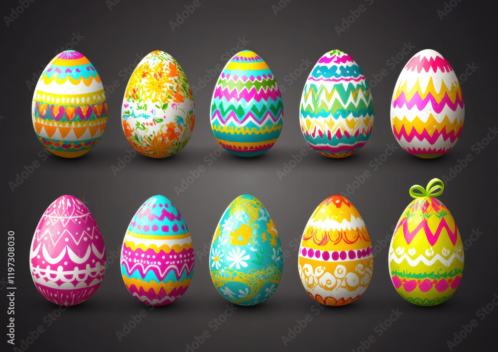 Colorful Easter eggs with intricate patterns and designs arranged in row, showcasing vibrant colors and festive decorations. Perfect for celebrating spring and holiday traditions Colorful Easter eggs with intricate patterns and designs arranged in row, showcasing vibrant colors and festive decorations. Perfect for celebrating spring and holiday traditions