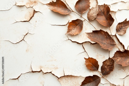 A rustic, aged wallpaper with faded botanical prints and slight peeling around the edges, evoking a nostalgic feel photo