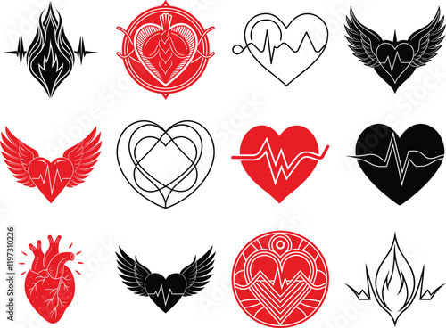 Heart and Pulse Vector Icons - Winged and Anatomical Heart Illustrations