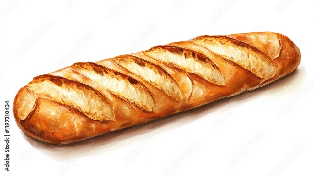 Rustic French Baguette: Closeup of Freshly Baked Bread with Cereal Texture Against a Vibrant Red Background Rustic French Baguette: Closeup of Freshly Baked Bread with Cereal Texture Against a Vibrant Red Background