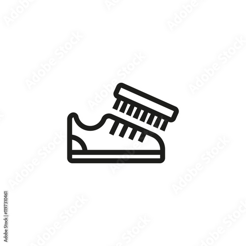 Boot with shoe brush icon. Cleaning and care of shoes. Isolated vector on white background.
