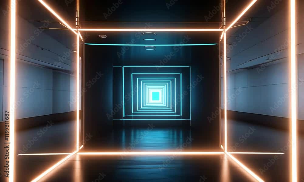 A glowing square portal in the center with neon edges. Wispy, glowing clouds spin around it, pulsating in rhythm with a soft techno beat, 4k Animation Video A glowing square portal in the center with neon edges. Wispy, glowing clouds spin around it, pulsating in rhythm with a soft techno beat, 4k Animation Video