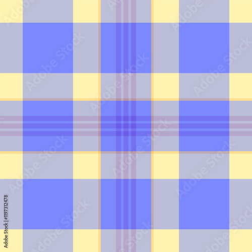 Editable pattern vector fabric, 1940s seamless tartan plaid. Perfection background check texture textile in light and blue colors.
