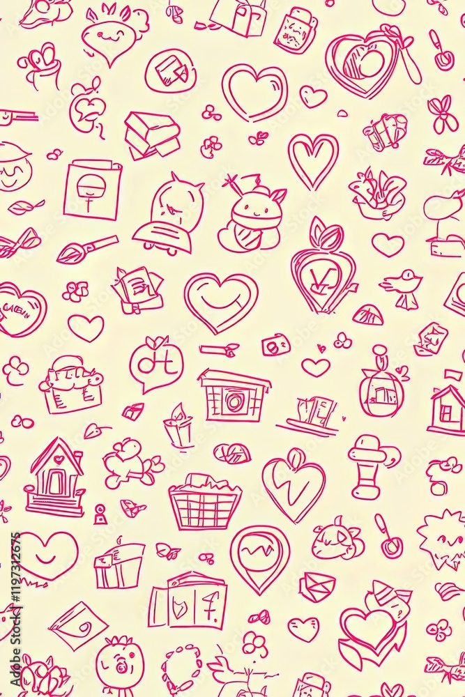 Cute Doodle Design Real Estate Pattern Repeating , Seamless Pattern, Romantic Cartoon Background Cute Doodle Design Real Estate Pattern Repeating , Seamless Pattern, Romantic Cartoon Background
