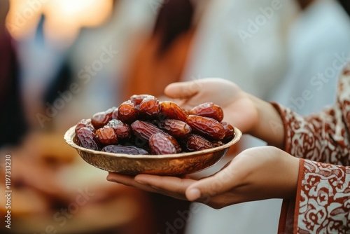 Joyful Muslim Family Enjoying Iftar: Breaking Fast with Dates During Ramadan
