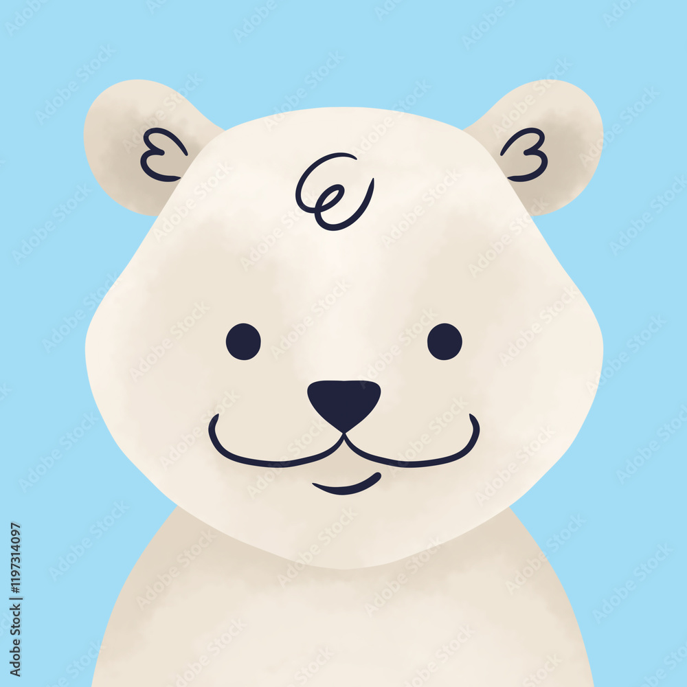 Fototapeta premium Cute polar bear smiling on a blue background: children illustration
