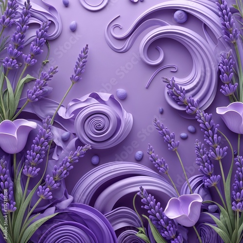 Soft lavender swirl design in lavender swirl border frame pattern background