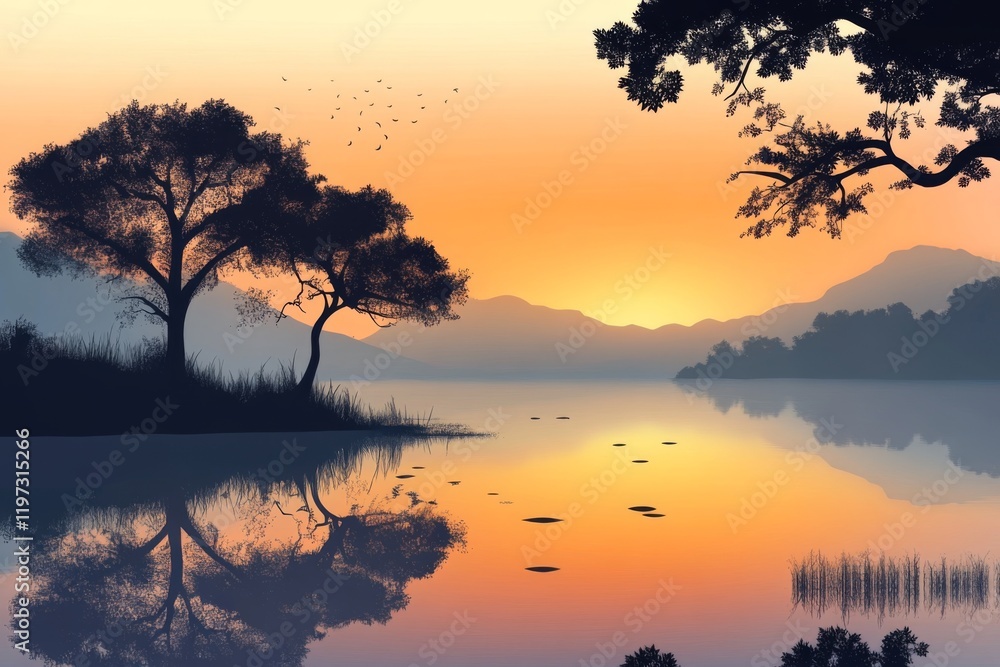 Fototapeta premium Rosh Hashanah Sunset Over Lake