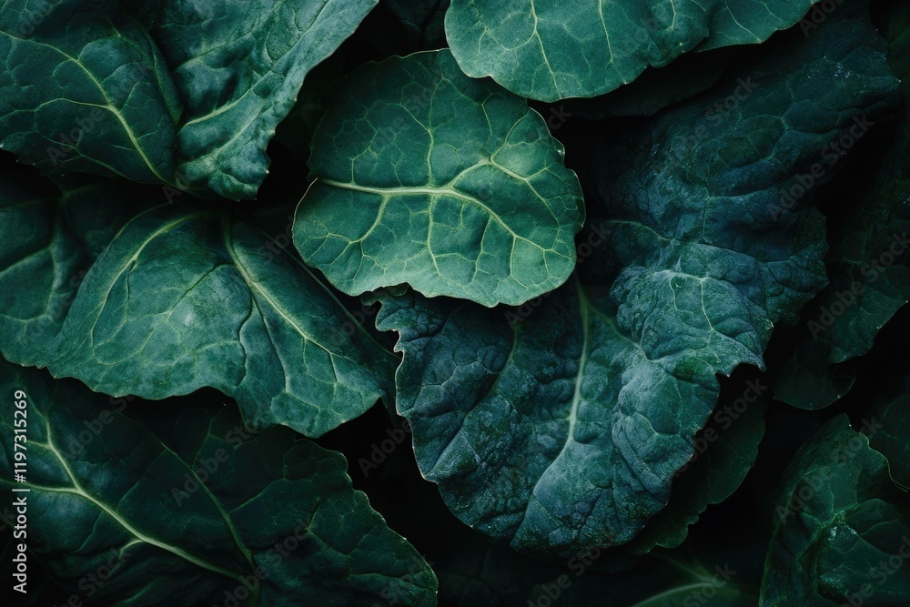 Obraz premium Vibrant Green Kale Leaves: Fresh, Organic Vegetable for Healthy Eating