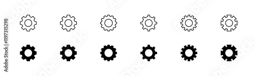 Gear icon set. Outline and glyph gearwheel vector. Cogwheel mechanism