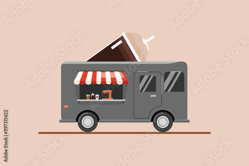 Food truck with street food concept. Colored flat vector illustration isolated.