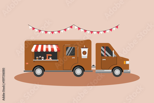 Food truck with street food concept. Colored flat vector illustration isolated.