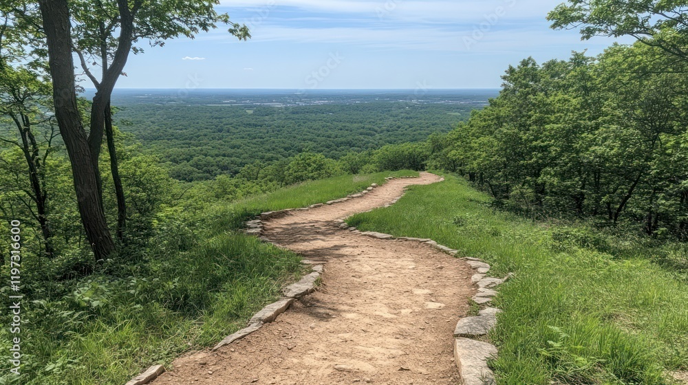 Winding trail on a hilltop with scenic valley view. Winding trail on a hilltop with scenic valley view.