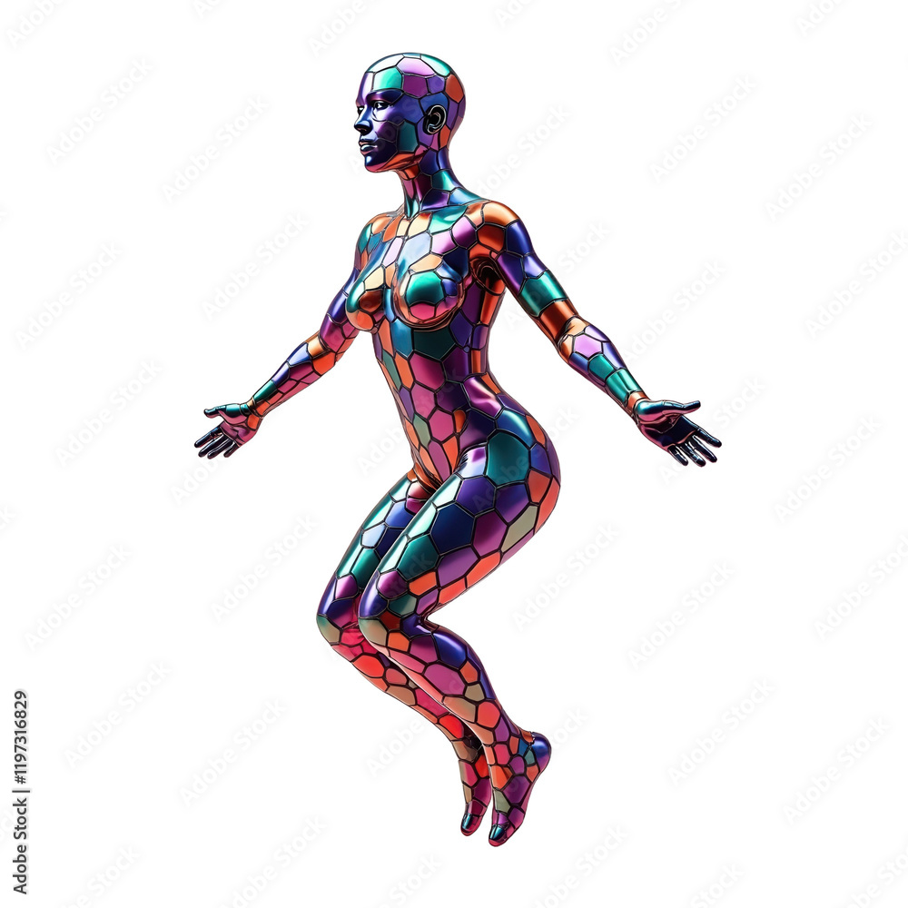 Fototapeta premium dynamic multicolored 3d female figure in a jump