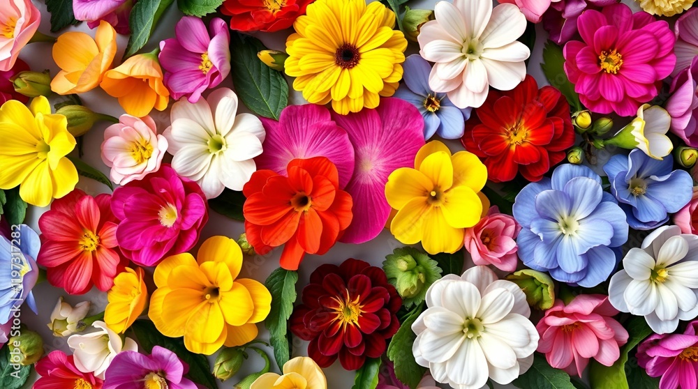 A wallpaper featuring a diverse array of love-shaped flowers in vibrant complementary colors, contrasting colors, and balanced tones A wallpaper featuring a diverse array of love-shaped flowers in vibrant complementary colors, contrasting colors, and balanced tones