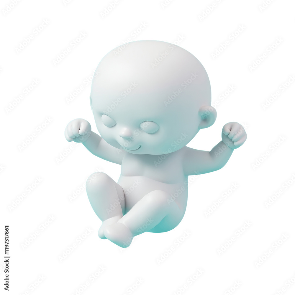 three-dimensional rendering of a cheerful baby in a floating pose against a light teal background three-dimensional rendering of a cheerful baby in a floating pose against a light teal background