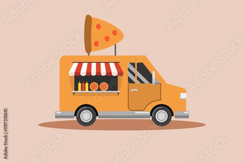 Food truck with street food concept. Colored flat vector illustration isolated.