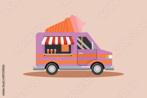 Food truck with street food concept. Colored flat vector illustration isolated.