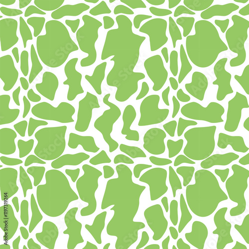 Seamless pattern with abstract green spots of arbitrary shape. Suitable for paper, wallpaper, wrapping, packaging, banners