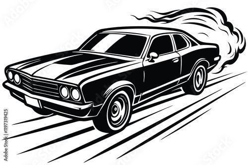 Modern Sports Car Black and White Vector Silhouette